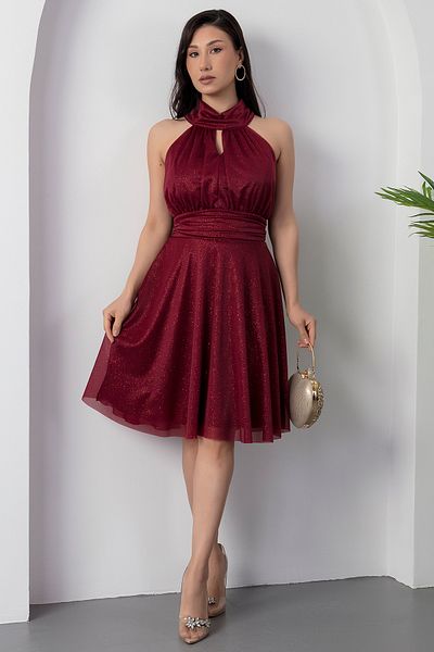 PULLIMM 13376 Rochie din tul cu sclipici cu decolteu C