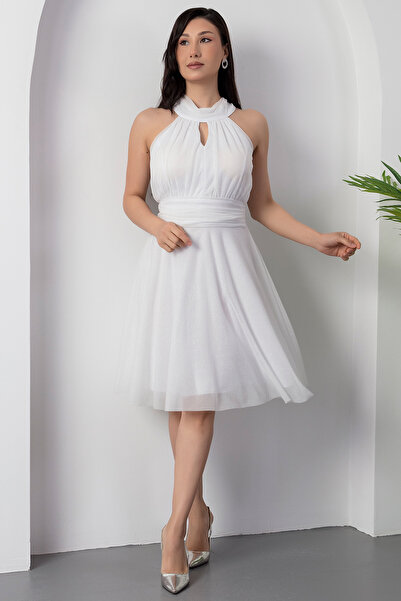 PULLIMM 13376 C Yaka Simli Tül Elbise