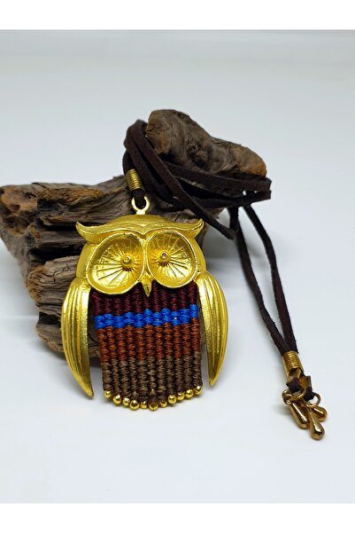 mama india alaçatı Macrame Ethnic Design Necklace with Gold Owl Figure No 12,...