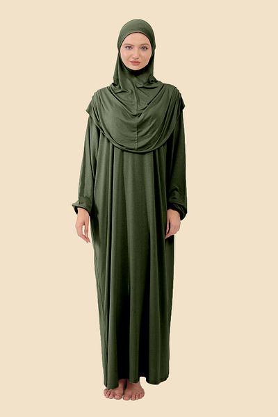 Sonbaharmoda Ολόσωμο φόρεμα προσευχής Hijab με αποσπώμενο μαντίλι από οργανικό βαμβάκι ελαστικό χτενισμένο βαμβάκι