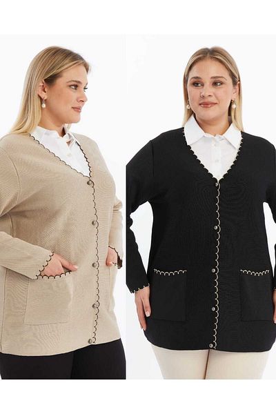 Laden Two Pieces Women's Steel Knitwear Knitwear Large Size Classic Non-Pilling Black and Mink Mother Cardigan