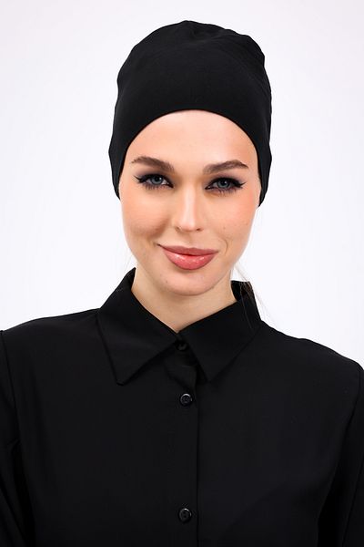 Loggia Seamless Black Combed Cotton Bonnet Women's Hijab Tie