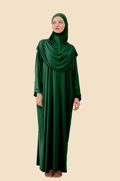 Sonbaharmoda Ολόσωμο φόρεμα προσευχής Hijab με αποσπώμενο μαντίλι από οργανικό βαμβάκι ελαστικό χτενισμένο βαμβάκι