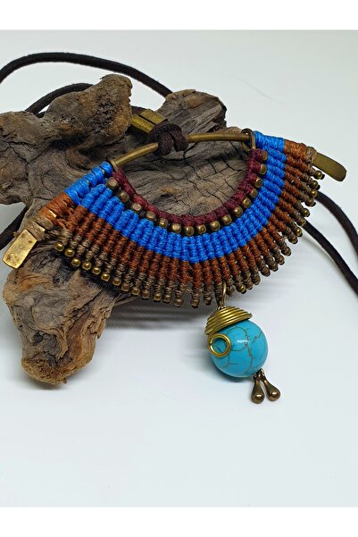 mama india alaçatı Turquoise Stone Macrame Ethnic Design Necklace No 6,6A,6B,6C