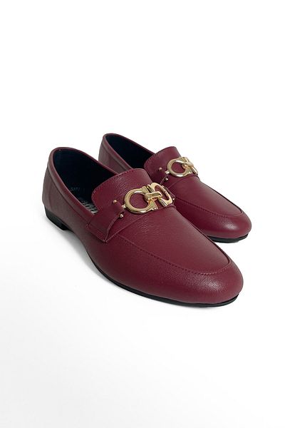 RABU Claret Red Women's 100% Genuine Leather Gold Buckle Moccasin Flat Flexible Sole Shoes