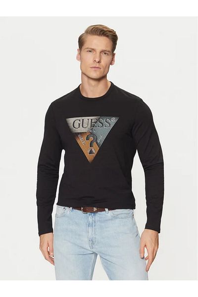 Guess Jeans Ανδρικό μακρύ μακρυμάνικο μπλουζάκι τρίγωνο γραφικό τζιν Guess