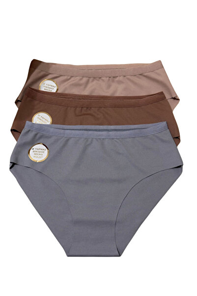 Rise And Valeria 3'lü Beli Lastikli Toparlayıcılı Kadın Dikişsiz Lazer Kesim Bikini Slip Külot