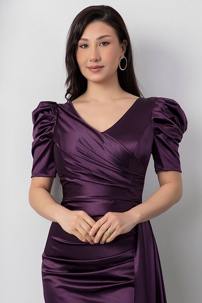 PULLIMM Βραδινό φόρεμα με διπλό στήθος Princess Sleeve Satin 39673