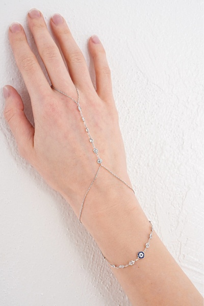 Zefir Nazar Boncuğu Detaylı Gümüş Şahmeran Ayarlanabilir