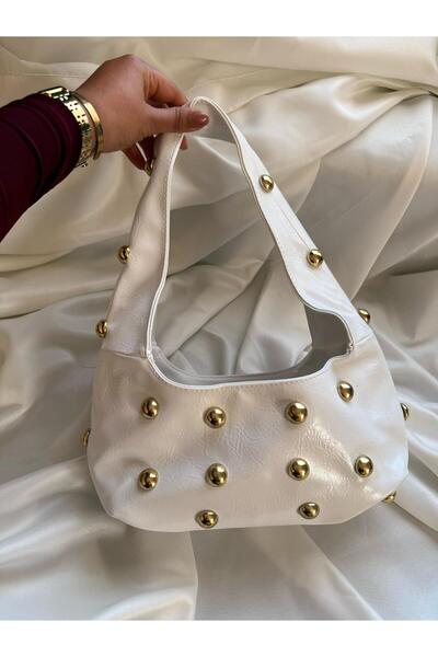 melecco Kadın Beyaz Süslü Toka Detaylı Zımbalı Çıtçıt Kapamalı Şık Kol Omuz Ç...