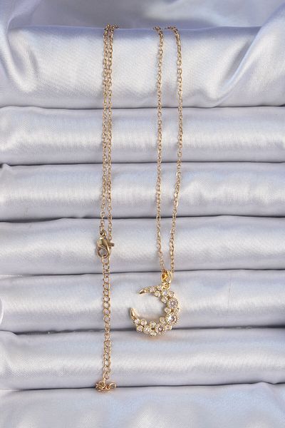 Skygo Gold Colored 316L Zircon Cubic Zirconia Moon Necklace - Tj-Bko9073