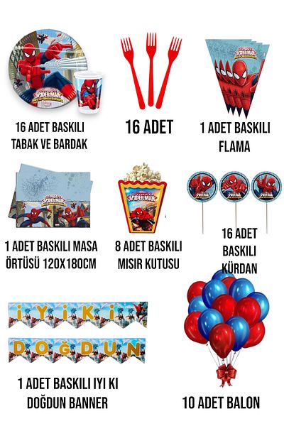 Evabrite Spider-Man Full Birthday Party Supplies Set for 16 People