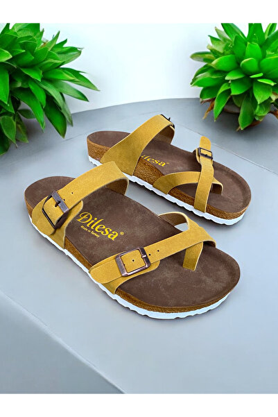 Dilesa Mustard Suede Anatomical Sole Flip Flops Women's Slippers