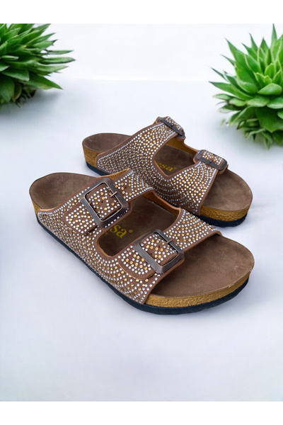 Dilesa Tan Women's Stylish Stone Comfortable Anatomical Sole Daily Comfortable Slippers