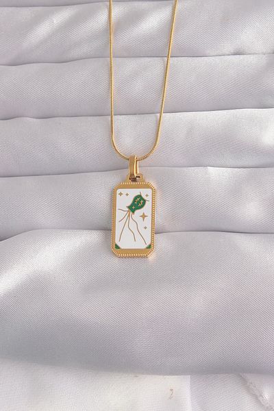 Skygo 316L Steel Gold Color White Enamel Tarot Necklace - Tj-Bko9039