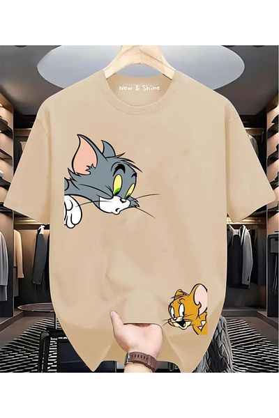 New Shine In Cart 6 and Above Purchases Get 1 T-Shirt as a Gift - Tom and Jerry at the Corner Printed Oversize T-Shirt