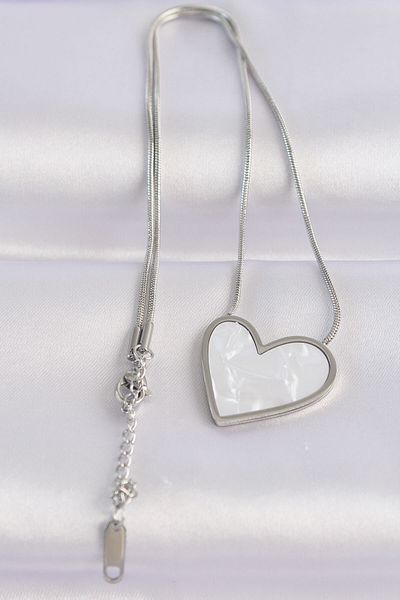 Skygo Marble Pattern 316L Heart Necklace - Silver Color, Chain - TJ-BKO8656