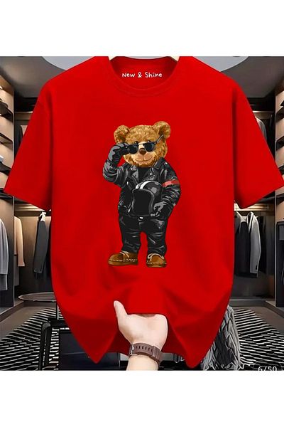 New Shine 1 tricou este un cadou pentru achiziții de 6 și peste în coș - Tricou supradimensionat cu imprimeu Motorcycle Cool Bear