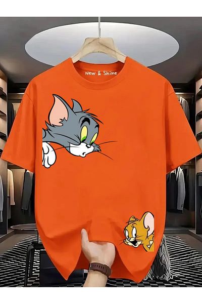 New Shine Tricou supradimensionat cu imprimeu Tom și Jerry în colț