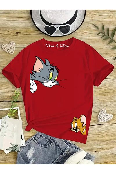 New Shine In Cart 6 and Above Purchases Get 1 T-Shirt as a Gift - Tom and Jerry at the Corner Printed Oversize Children's T-Shirt