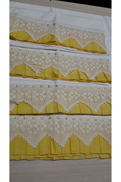 Papatyam El İşi 2 Adet Etek (210x90) 2 Adet Yastık (45x60) Dantel İşleme/El Ö...