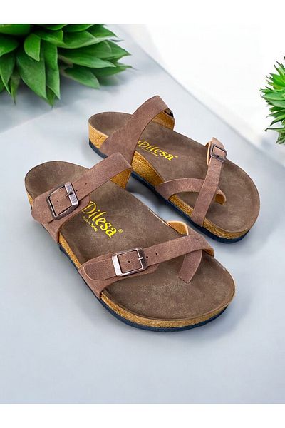 Dilesa Tan Suede Anatomical Sole Flip Flops Women's Slippers