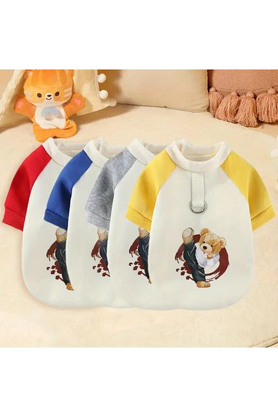 Lady Fify Gray Sweatshirt with Fur Lining and Collar Ring for Cat and Dog