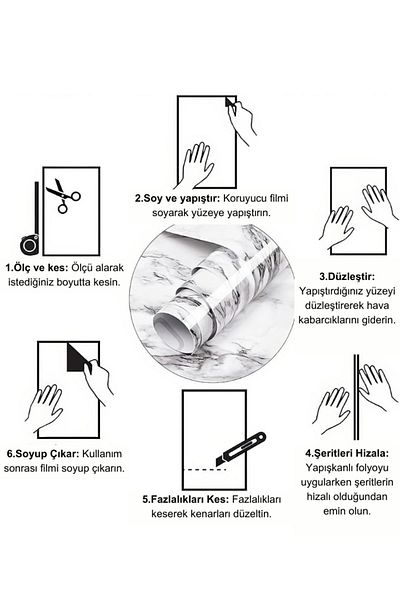 Fırsat7 60X500 cm Marble Patterned Adhesive Foil - Kitchen, Bathroom and Furniture Coating Renovation Easy Application