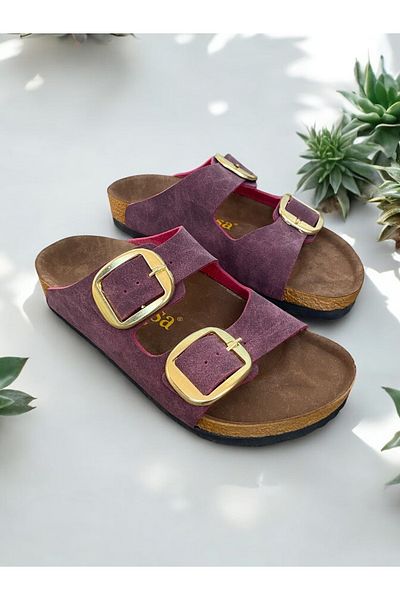 Dilesa Purple Women's Slippers with Orthopedic Sole - Double Banded Buckle, Casual Comfortable Home & Out Design