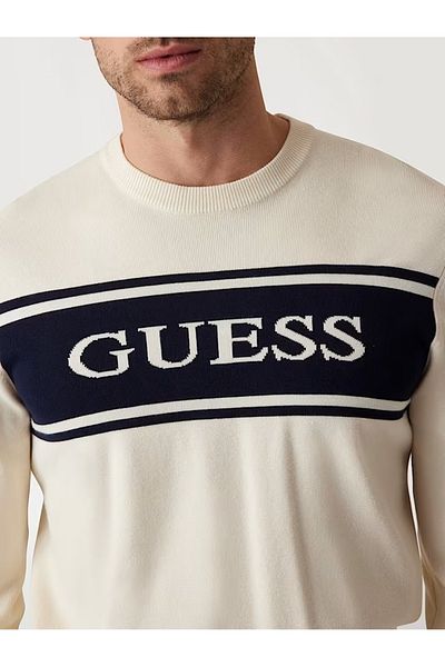 Guess Jeans Men's white sweater with stripe Guess jeans