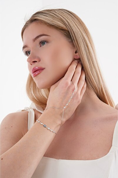 Zefir Nazar Boncuğu Detaylı Gümüş Şahmeran Ayarlanabilir