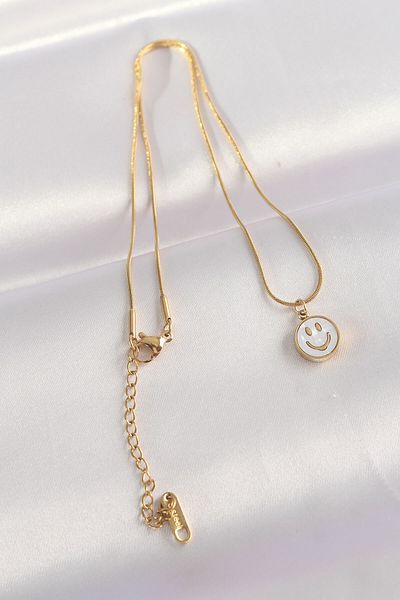 Skygo 316L Steel Chain Gold Color Marble Patterned Minimal Smile Necklace - Tj-Bko8672