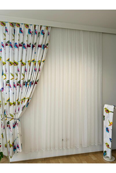 Carrera Kuş Desenli Pileli Fon Perde