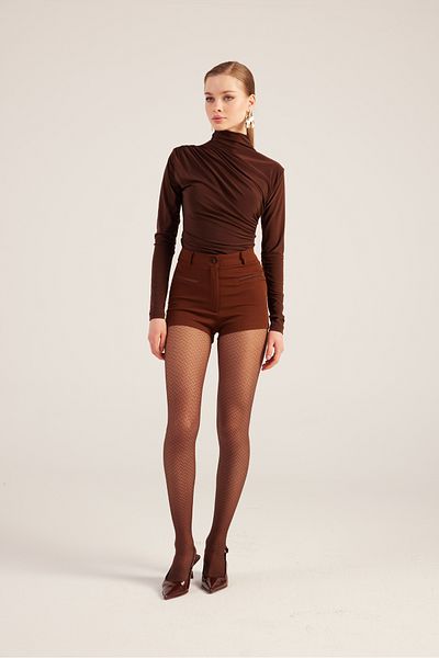HOLLY LOLLY High Waist Zipper Mini Bailey Shorts Coffee