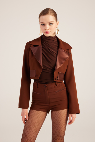 HOLLY LOLLY Yüksek Bel Fermuarlı Mini Bailey Şort Kahve