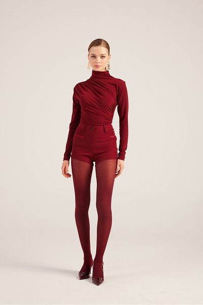 HOLLY LOLLY Burgundy Mini Bailey Shorts - High Waist and Zip