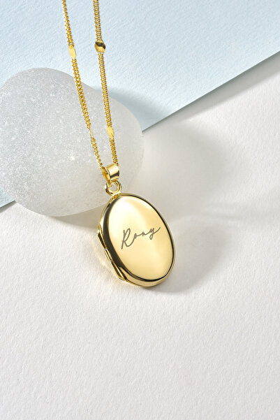 Nox Jewelry 925 Ayar Altın Mikron Kaplama Oval Madolyon Kolye - CN00425