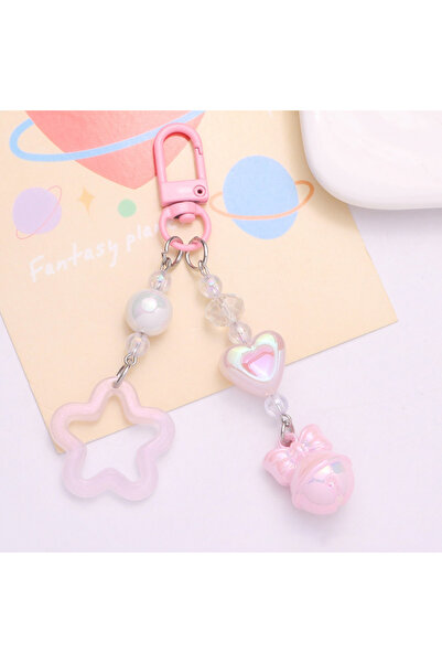 Choice سلسلة مفاتيح على شكل جرس على شكل نجمة خماسية مجوفة باللون الوردي من Y2...