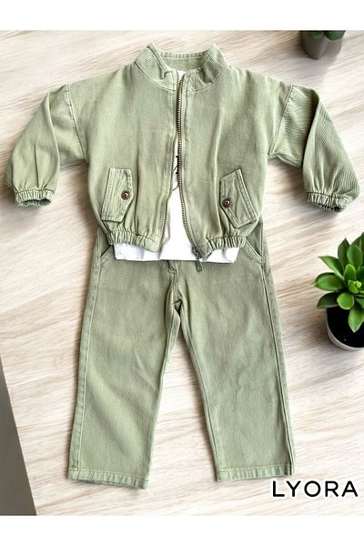 ercan kids Stylish Girls' 3-Piece Set – Gabardine Jacket & Pants, Cotton T-Shirt |   Daily & Holiday