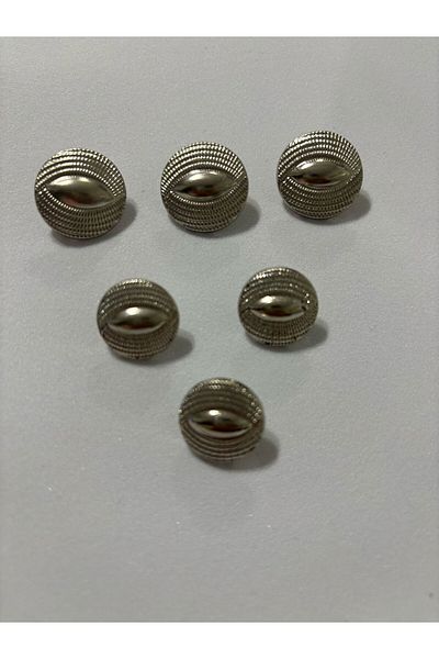 BEİLYS COSMETİCS & ACCESSORY Silver Set of 6 Nickel Button Self-Engraved Design (Bd09)