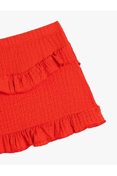 Koton Ruffle Detailed Textured A-Line Mini Red Girl's Skirt 5Skg70008Ak