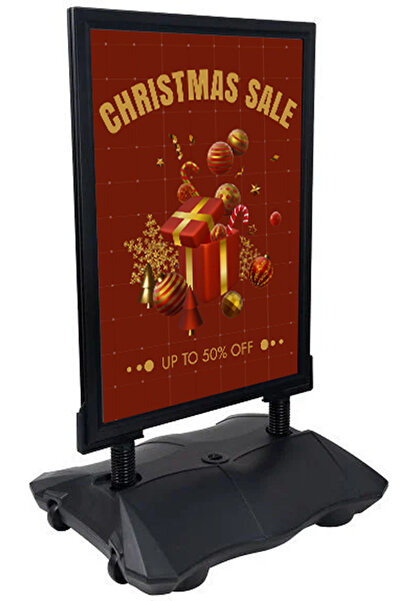 DESMARK B2(50x70) Siyah Tekerlekli Yaylı Kaldırım Panosu Reklam ve Poster Panosu Dış Mekan Panosu