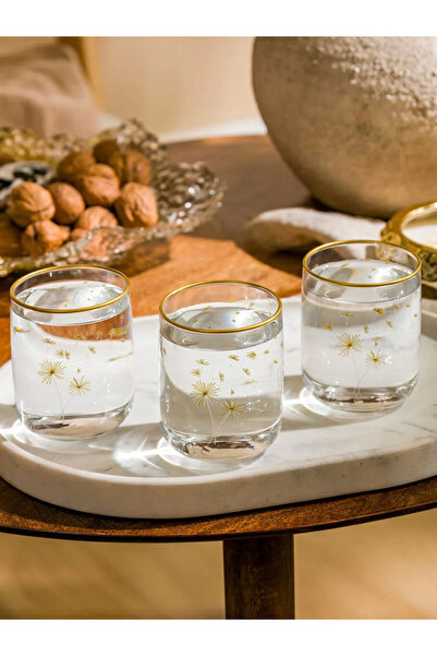 LC Waikiki LCW زجاج ماء زجاجي مطبوع عليه زهرة صفراء 3 عبوات 280 مل