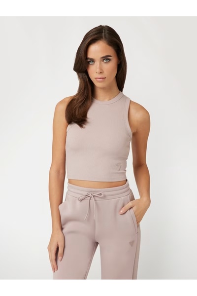 Guess Jeans Dámské růžové crop tílko z žebrovaného úpletu Guess džíny