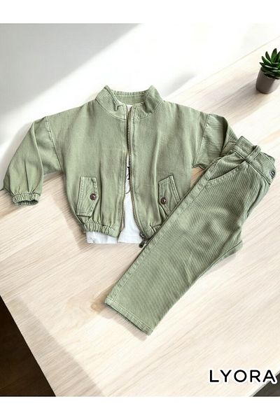 ercan kids Stylish Girls' 3-Piece Set – Gabardine Jacket & Pants, Cotton T-Shirt |   Daily & Holiday