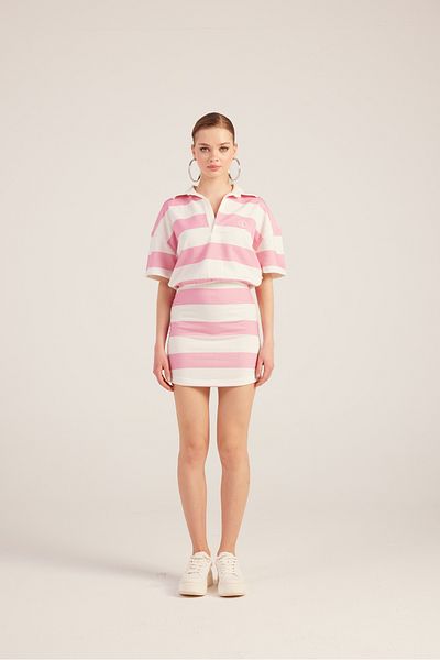 HOLLY LOLLY Polo Neck Striped Mini Pamela Dress Pink
