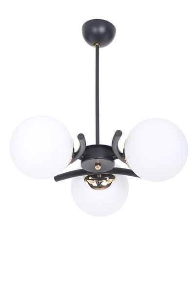 MŞ Aydınlatma Okka Black Gold 3 White Glass Chandelier