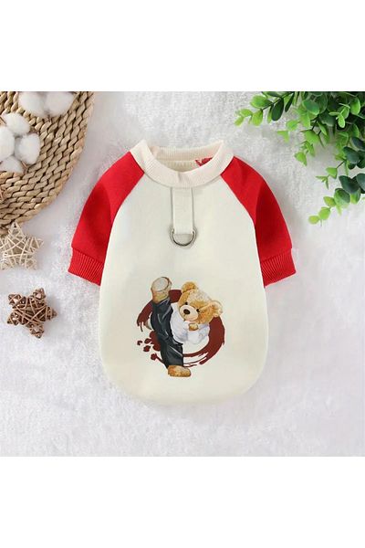 Lady Fify Red Sweatshirt with Fur Lining and Leash Tie-Up Ring for Cat Dog