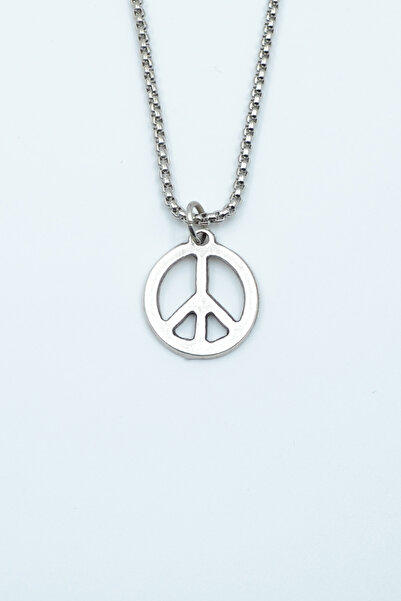 Bu Farklı Minimal Barış Sembolü Gümüş Kaplama Örme Zincir Kolye