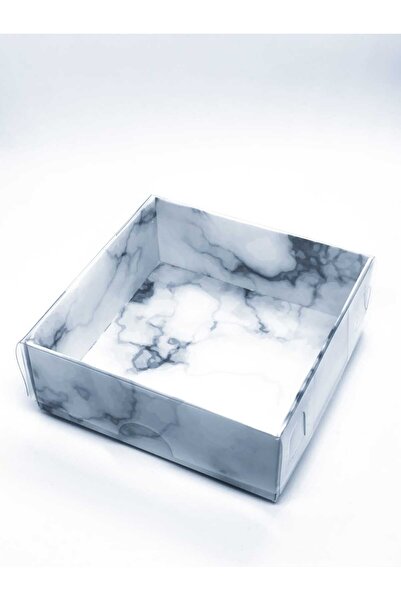Skybox 8x8x3 Beyaz Mermer Desenli Asetat Kapaklı Kutu 50 Adet